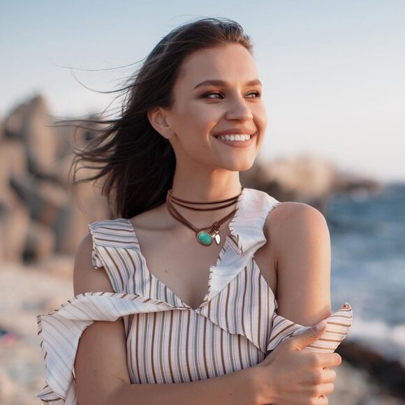 Women's A:stone Layered Boho Necklaces Cowgirl Jewellery Accessories Outfits - Picture 6 of 9